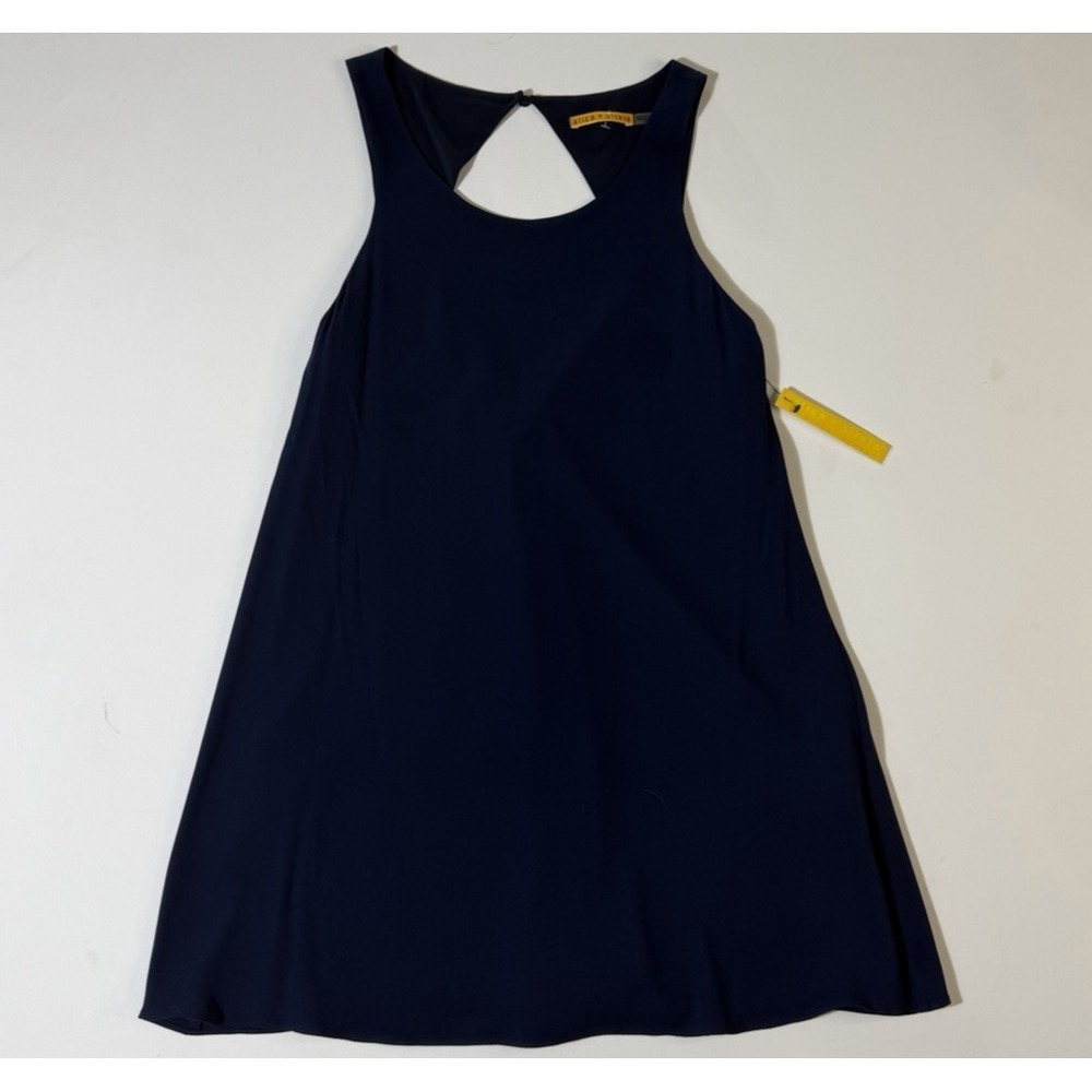 NWT $275 Alice + Olivia Navy Blue SILK Swing Dress Small Classic Sleeveless